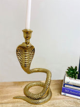 Load image into Gallery viewer, Gold Snake Candlestick Holder - Coiled Cobra Design - Unique Serpent Home Decor