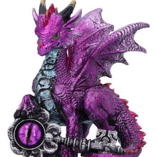 Laden Sie das Bild in den Galerie-Viewer, Mystical Purple Dragon Ornament with Eye Key – Gothic Resin Figurine Fantasy Decor