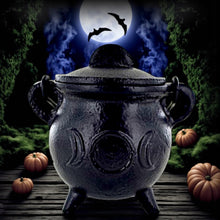 Laden Sie das Bild in den Galerie-Viewer, Cast Iron Triple Moon Cauldron Wiccan Altar Tool Pagan Witchcraft Ritual Burner