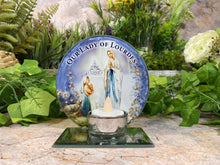 Laden Sie das Bild in den Galerie-Viewer, Beautiful Glass Votive Light Holder with Our Lady of Lourdes Catholic Gift-OsirisTradingUK