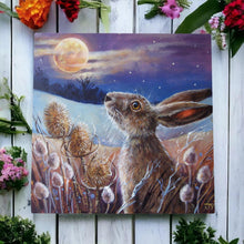 Load image into Gallery viewer, Judith Yates 'Moonlight Hare' Ceramic Wall Art Tile - 20x20 cm Hare Artwork, Whimsical Wildlife Decor