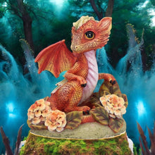 Load image into Gallery viewer, Baby Dragon Fantasy Statue Orange Mythical Creature Figurine Floral Resin Collectible