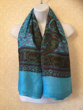 Load image into Gallery viewer, Turquoise Paisley Rayon Scarf - Bohemian Chic 100x100cm Wrap - Exquisite Artisanal Patterned Scarf - Fashionable All-Season Accessory-OsirisTradingUK