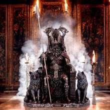 Load image into Gallery viewer, Bronze Odin All Father Figurine | Norse Mythology Statue with Wolves and Throne 22cm