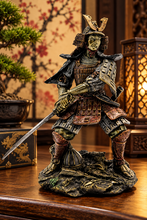 Load image into Gallery viewer, Samurai Warrior Figurine Japanese Soldier Statue Bronze Effect Oriental Decor