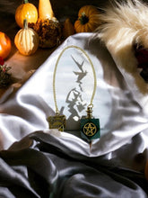Load image into Gallery viewer, Bloodstone Dowsing Pendulum with Pentagram & Ouija Charm, 24cm Chain, Spiritual Divination Tool in Gift Box