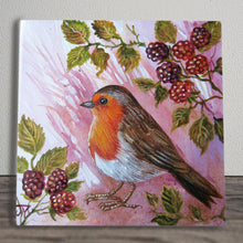 Load image into Gallery viewer, HEDGEROW ROBIN Ceramic Art Tile by Judith Yates 20x20 cm – Decorative Wall Hanging Tile