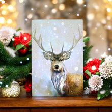 Load image into Gallery viewer, DEER IN SNOW FALL Ceramic Art Tile by P.F. Johnson 30X20cm - Ready to Hang, Winter Wildlife Wall Art, Christmas Gift