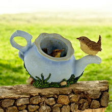 Load image into Gallery viewer, Charming Wrens in a Kettle Garden Ornament - Handcrafted Resin Bird Decor - Perfect for Nature Lovers!