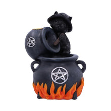 Load image into Gallery viewer, Familiar Brew Backflow Incense Burner 18cm - Black Cat Pentacle Cauldron Design
