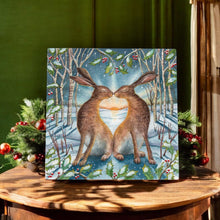 Load image into Gallery viewer, Loving The Yule Dawn Ceramic Art Tile by Wendy Andrew 20x20cm | Ready to Hang | Beautiful Winter Hare Artwork