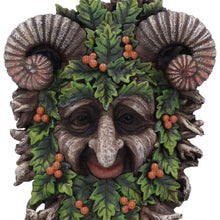 Laden Sie das Bild in den Galerie-Viewer, Pagan Horned Forest Guardian Sculpture Green Man Wall Plaque Wiccan Decor