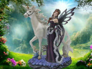 Enchanted Realm Elegance Statue - Resplendent Fairy and Unicorn Duo, Graceful Fantasy Resin Sculpture, Home Accent Piece