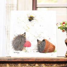 Load image into Gallery viewer, Brillo Barb & Bumble Ceramic Art Tile by Bree Merryn - 20x20 cm | Ready to Hang | Beautiful Hedgehog and Bee Design