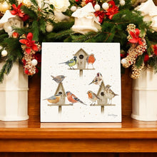 Load image into Gallery viewer, House Party Birds Ceramic Art Tile by Bree Merryn - 20x20 cm Wall Hanging - Decorative Birdhouse Tile - Boxed Gift"