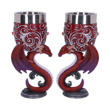 Load image into Gallery viewer, Dragons Goblet Set Twin Heart Chalices Gothic Decor Fantasy Cup Wedding Gift