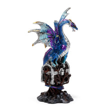 Load image into Gallery viewer, Blue Dragon Guardian Figurine - Gothic Fantasy Resin Sculpture Decor 19cm