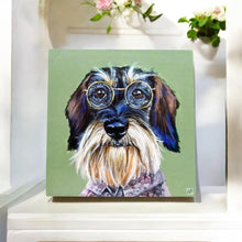 Load image into Gallery viewer, Basil Ceramic Art Tile by Victoria Coleman | 20x20cm | Ready to Hang | Unique Dog Portrait | Home Decor Gift | Dog Lover's Art