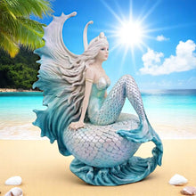 Laden Sie das Bild in den Galerie-Viewer, Elegant Mermaid Sitting on Shell Resin Figurine – Fantasy Ocean Goddess Statue 25cm
