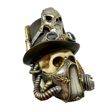 Laden Sie das Bild in den Galerie-Viewer, Steampunk Skull with Gas Mask Gothic Figurine Ornament Fantasy Apocalypse Statue