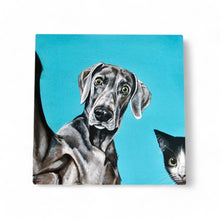 Load image into Gallery viewer, Selfie Ceramic Art Tile by Victoria Coleman 20x20 cm Cute Dog & Cat Design