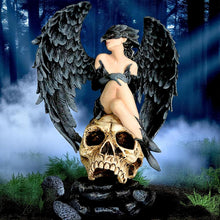 Laden Sie das Bild in den Galerie-Viewer, Gothic Winged Bird Masked Raven Angel Figurine on Skull Dark Fantasy Sculpture