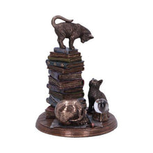 Load image into Gallery viewer, Feline Scholars Alchemy Bronze Figurine – Gothic Cats and Books Home Display