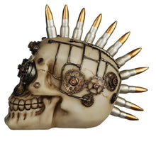 Laden Sie das Bild in den Galerie-Viewer, Gothic Steampunk Skull Figurine Bullet Mohawk Fantasy Statue Unique Decor Gift