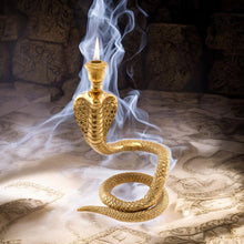 Load image into Gallery viewer, Gold Snake Candlestick Holder - Coiled Cobra Design - Unique Serpent Home Decor