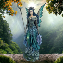 Load image into Gallery viewer, Mystical Moon Fairy Holding Staff Statue, Sculpture for Indoor Fantasy Home Decor, Enchanting Fairy Tale Ornament, Whimsical Collectible-OsirisTradingUK