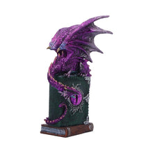 Load image into Gallery viewer, Gothic Purple Dragon Figurine on Spell book Mythical Grimoire Fantasy Sculpture