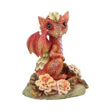 Load image into Gallery viewer, Baby Dragon Fantasy Statue Orange Mythical Creature Figurine Floral Resin Collectible