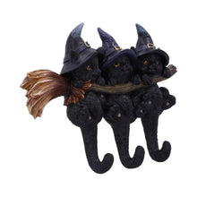 Load image into Gallery viewer, Black Cat Key Holder Witches Broomstick Wall Hook Gothic Decor Ornament Wiccan