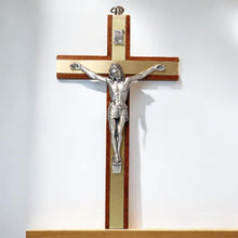 Load image into Gallery viewer, Mahogany Wall Crucifix with Metal Corpus - Elegant Religious Decor - 15 cm