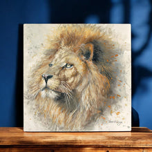 Load image into Gallery viewer, "LEX Ceramic Art Tile by Bree Merryn - Majestic Lion Wall Decor, 20x20 cm, Ready to Hang"