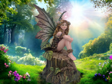 Laden Sie das Bild in den Galerie-Viewer, Enchanted Forest Nymph Figurine | Delicate Woodland Fairy Perched on Tree Stump | Hand-Painted Resin Fantasy Statue | Nature-Inspired Decor-OsirisTradingUK