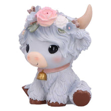 Load image into Gallery viewer, Moo Crew Magnolia Grey Flower Cow Figurine Ornament Cute Farmhouse Decor
