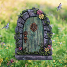 Load image into Gallery viewer, Magical Resin Fairy Door Figurine – Stone Archway with Floral Vines & Rustic Charm 16cm