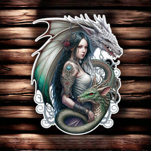 Load image into Gallery viewer, Mystical Maiden and Dragon Companions Metal Sign Wall Art – Enchanted Fantasy-Inspired Decor for Home or Office-OsirisTradingUK