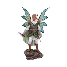 Load image into Gallery viewer, Enchanting Forest Elf Warrior Figurine Male Fairy Statue with Swords & Majestic Wings
