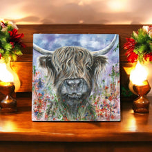 Load image into Gallery viewer, TEDDY HIGHLAND COW Ceramic Art Tile by Pankhurst Gallery 20X20 cm - Ready to Hang - Beautiful Gift