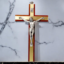 Load image into Gallery viewer, Mahogany Wall Crucifix with Metal Corpus - Elegant Religious Decor - 15 cm