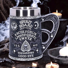 Load image into Gallery viewer, Black & White Spirit Board Tankard Mug | Gothic Planchette Handle | Gift Box