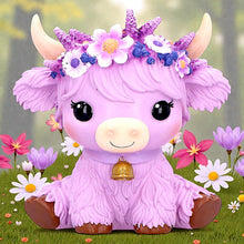 Load image into Gallery viewer, Moo Crew Hyacinth Purple Flower Cow Figurine Cute Farmhouse Ornament Decor