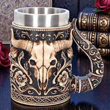 Load image into Gallery viewer, Bull Skull Tankard Western Cowboy Mug Gothic Barware Collectible Drinkware