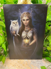 Laden Sie das Bild in den Galerie-Viewer, Queen with Lantern & Owl Metal Sign | Night Forest Décor | Enchanting Wall Art | Mystical Home Decoration | 20x30cm-OsirisTradingUK