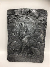 Load image into Gallery viewer, Imbolc Wolf Silver Coloured Wall Plaque Pagan Wiccan Sculpture Ornament
