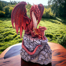 Load image into Gallery viewer, Enthralling Red Dragon and Hatchling Figurine - Handcrafted Mythical Beast Statue for Fantasy Decor - Collectible Resin Dragon Sculpture-OsirisTradingUK