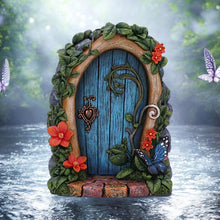 Load image into Gallery viewer, Whimsical Fairy Garden Door Figurine – Blue Door with Flowers & Butterfly 16.5cm Resin