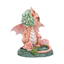 Load image into Gallery viewer, Adorable Baby Dragon Figurine Pink & Green with Roses – Fantasy Resin Ornament 11cm